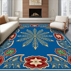 Royal Blue Golden Starburst Medallion Border Rug