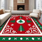 Festive Red Green Christmas Trees Rug