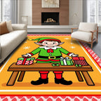 Whimsical Elf Present Wrapping Christmas Rug