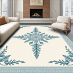 Blue Teal Leaf Medallion Frame Rug