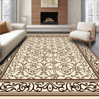 Ornate Beige Dark Scroll Centerpiece Rug