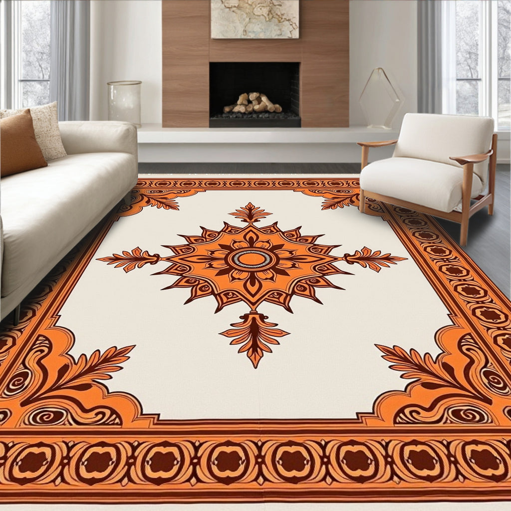 Orange Geometric Floral Medallion Rug
