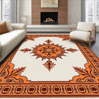 Orange Geometric Floral Medallion Rug