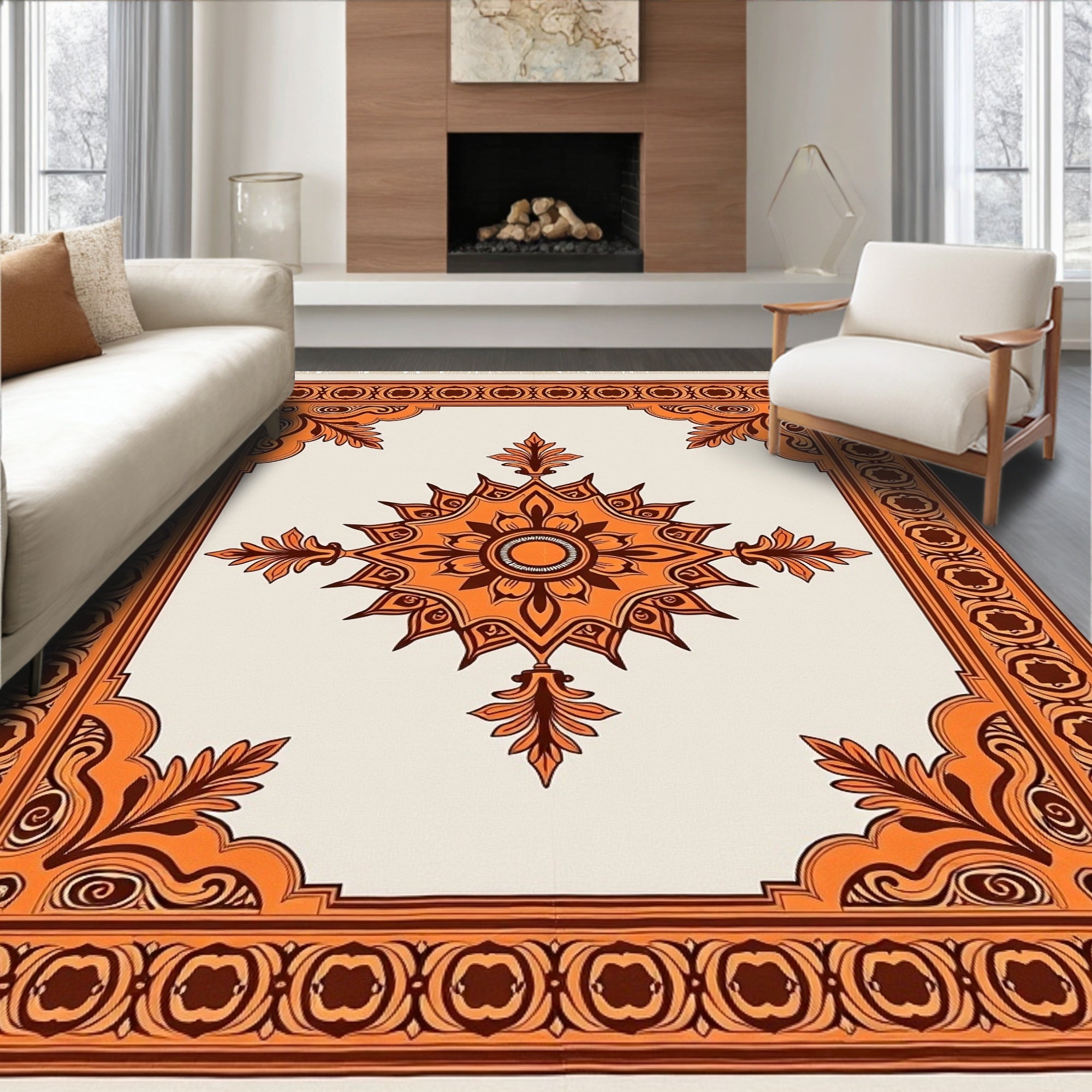 Orange Geometric Floral Medallion Rug