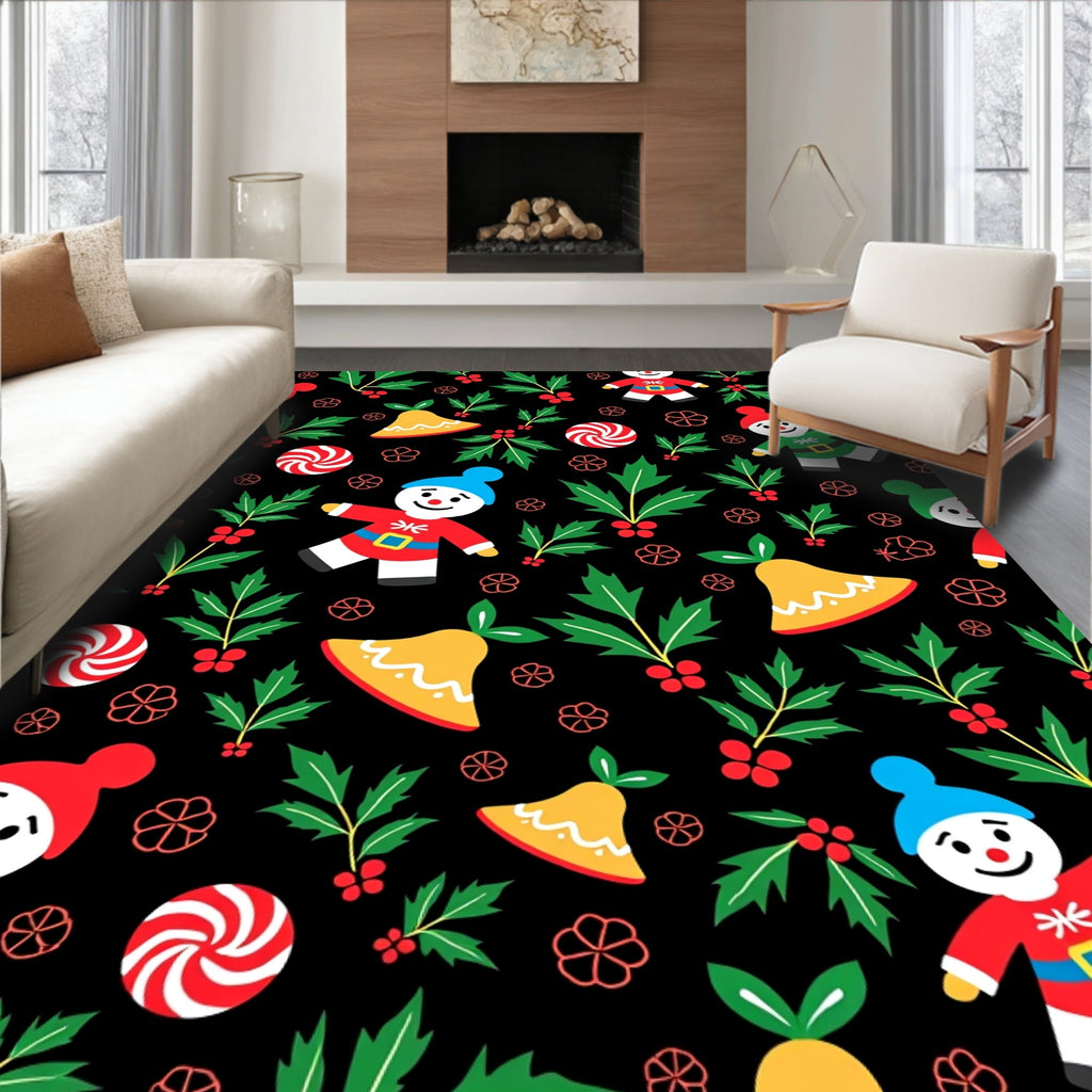 Festive Snowmen Holly Berry Bells Rug