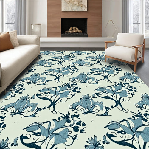Art Nouveau Blue Floral Scroll Rug