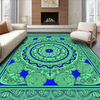 Vibrant Blue Green Circular Mandala Rug