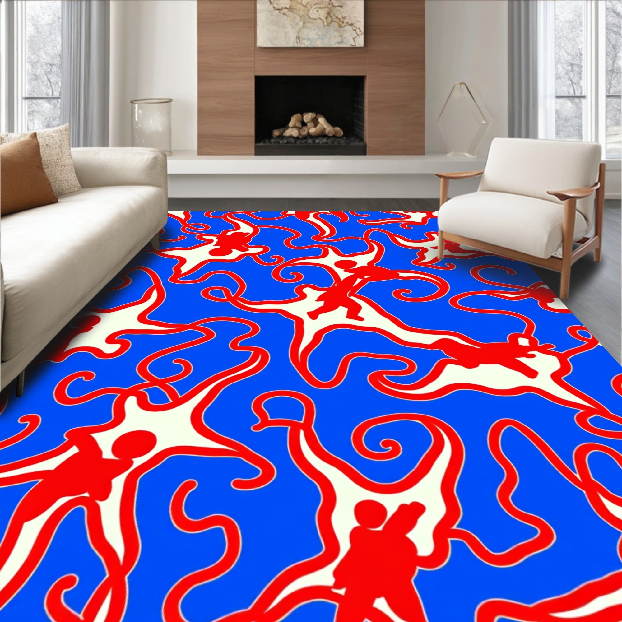 Bold Red Figure Whirlpool Rug