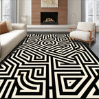 Black Cream Geometric Maze Op Art Rug