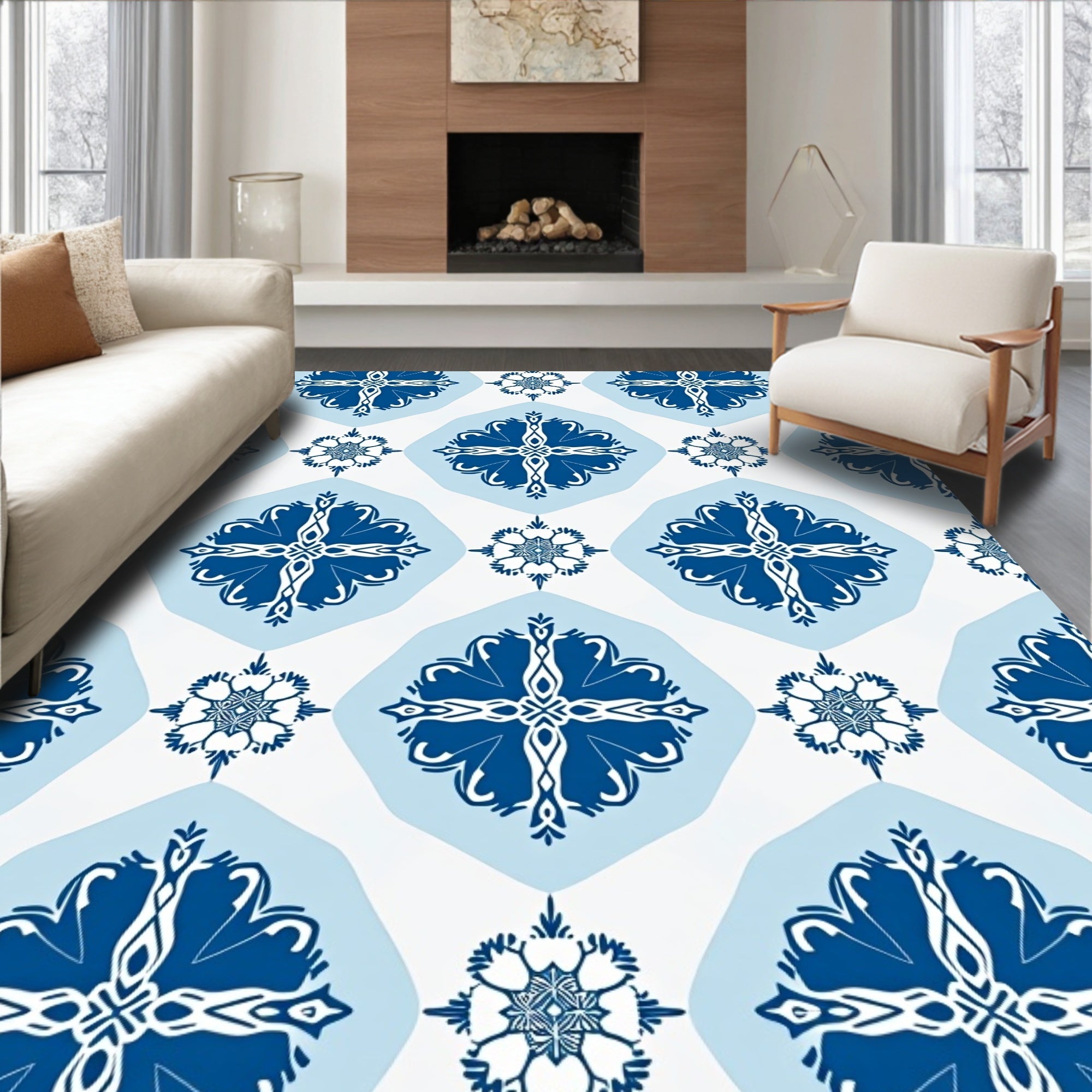 Navy Blue Vintage Geometric Medallion Rug