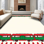 Festive Red Green Train Border Rug