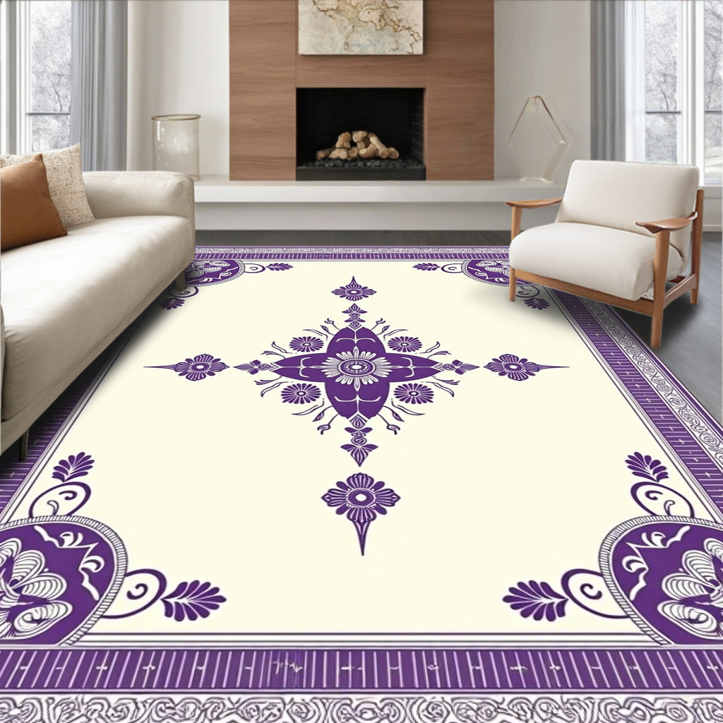 Rich Violet Ornate Floral Medallion Rug