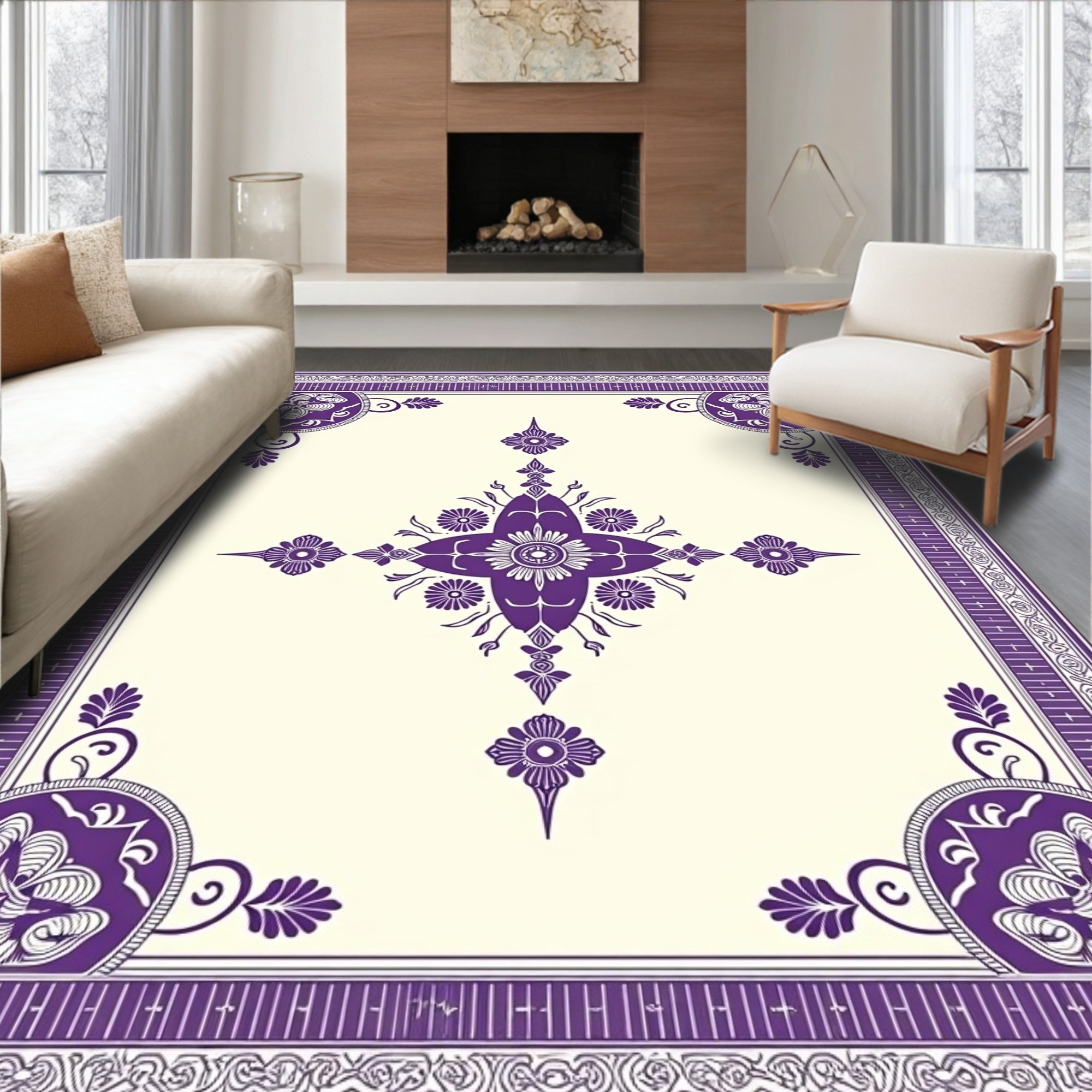 Rich Violet Ornate Floral Medallion Rug