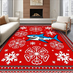 Whimsical Blue Shark Snowflake Festivity Rug