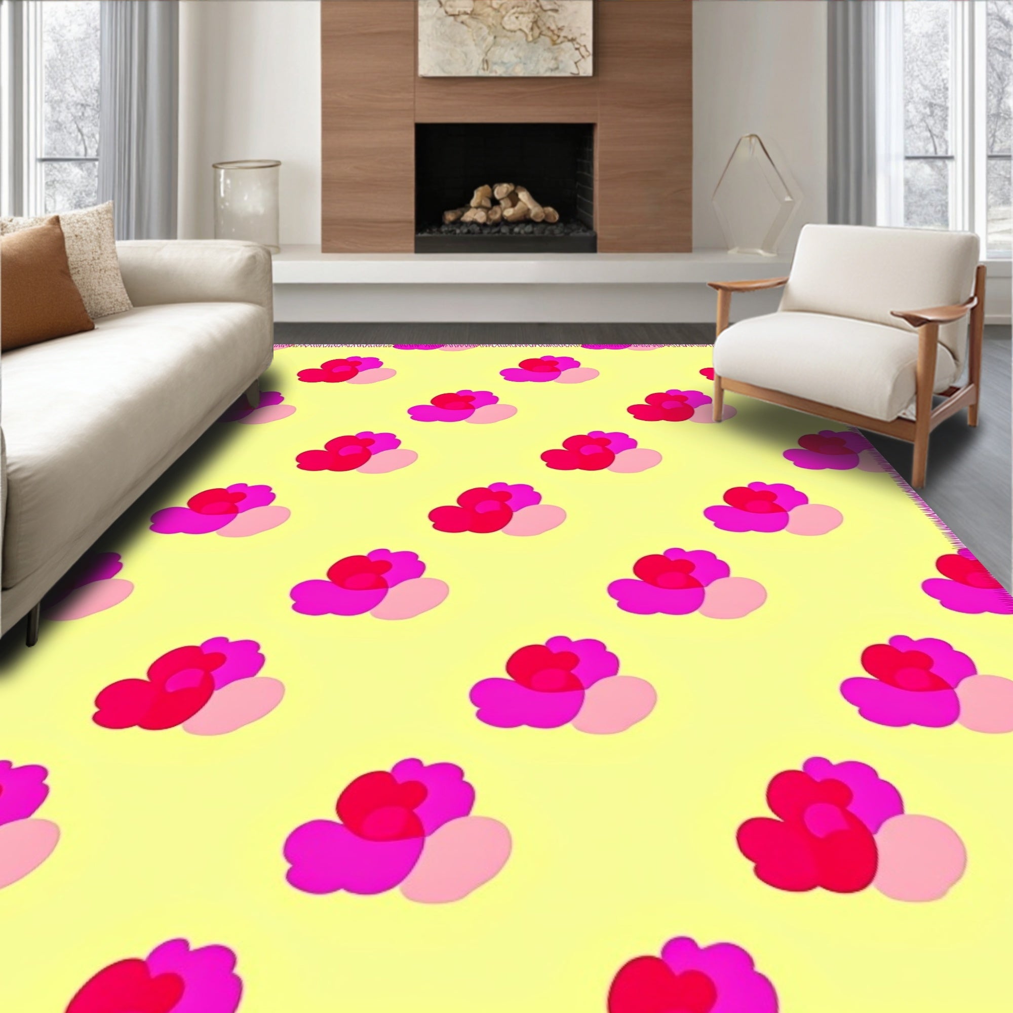 Pink Abstract Floral Pop Arrangement Rug