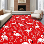 Whimsical Flamingo Branches Red Background Rug