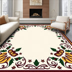 Crimson Yellow Floral Border Frame Rug