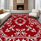 Rich Red Floral Laurel Wreath Medallion Rug