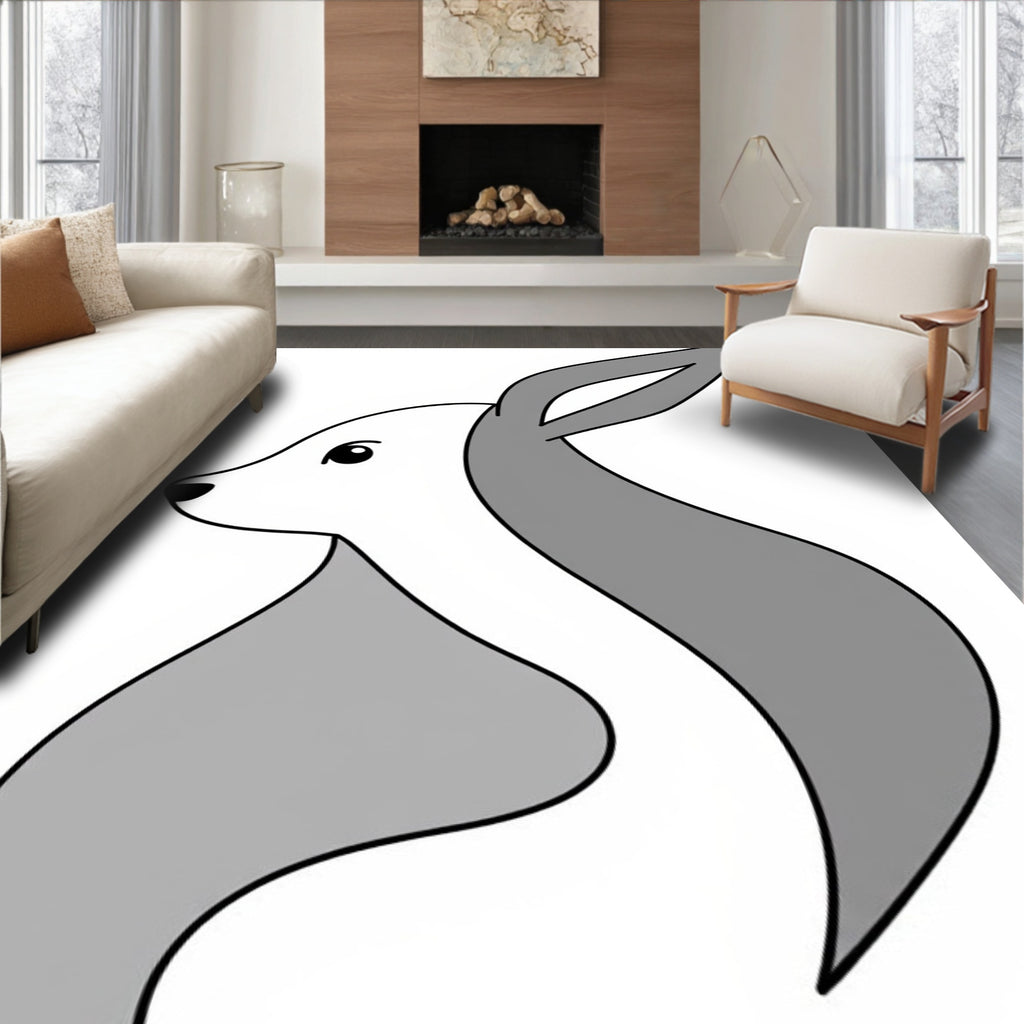 Minimalist White Gray Rabbit Silhouette Rug