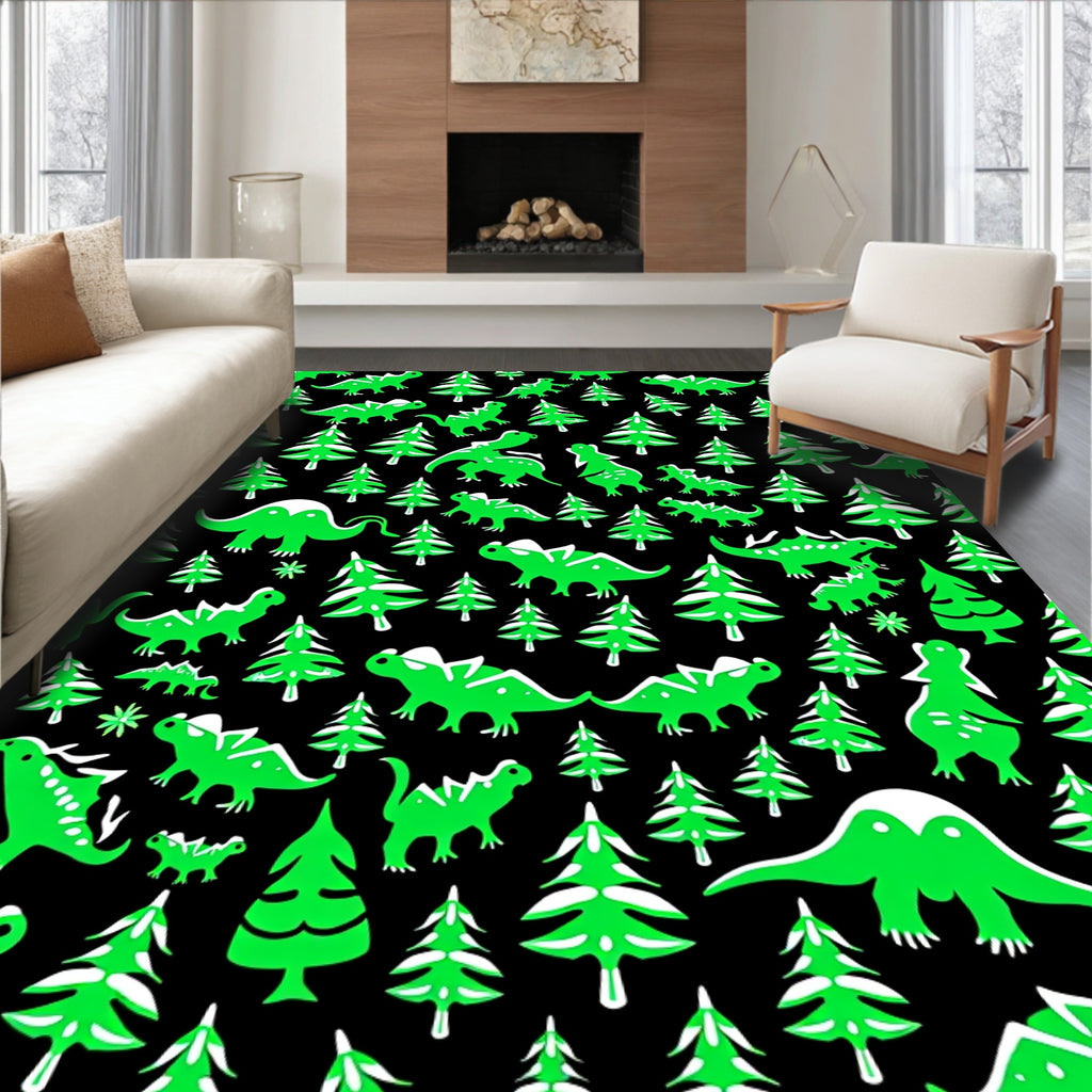 Green Dinosaur Tree Forest Rug