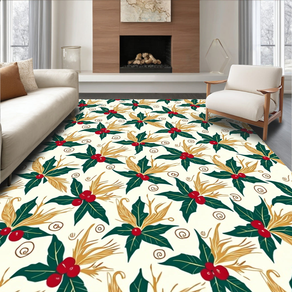 Holiday Holly Berry Wreath Arrangement Rug