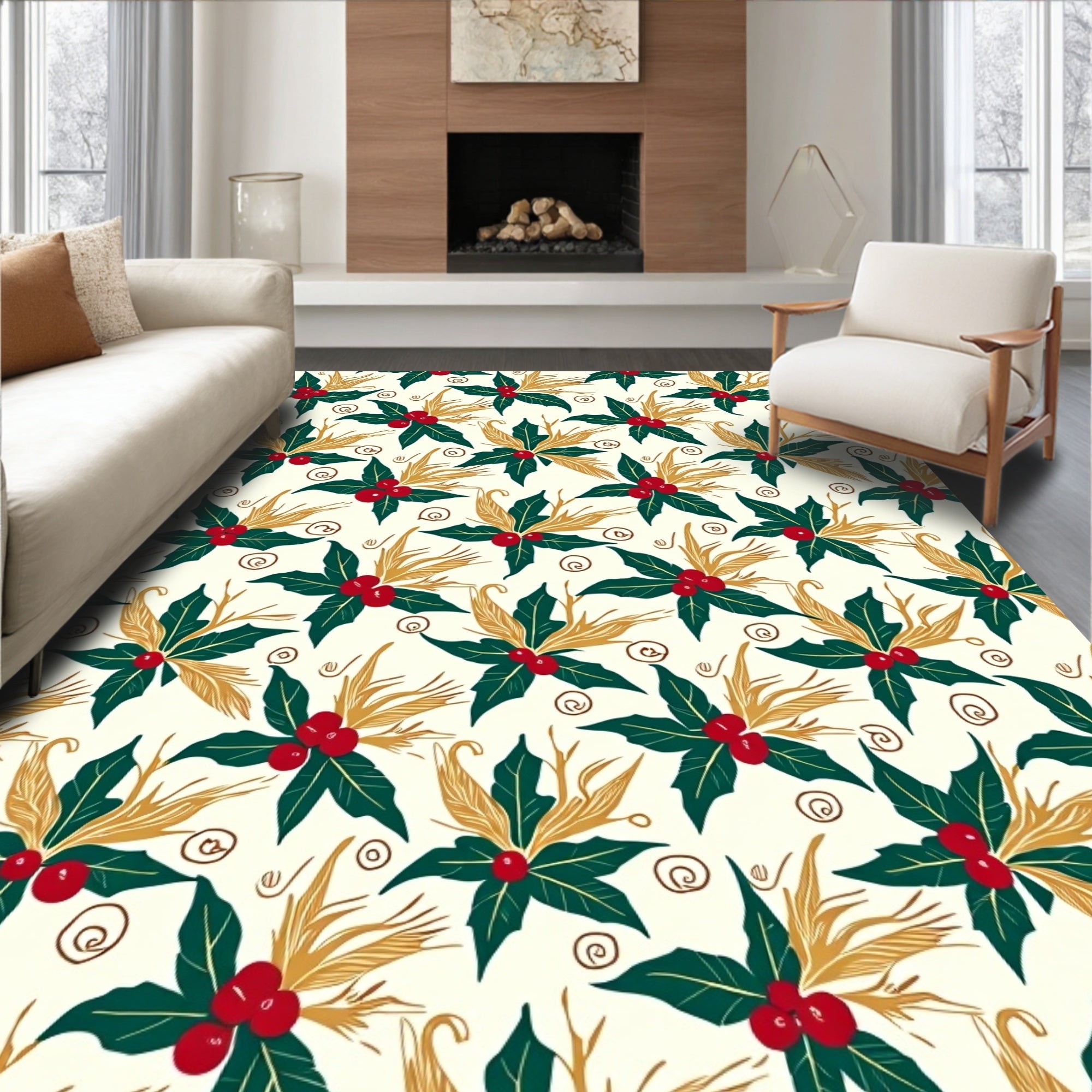 Holiday Holly Berry Wreath Arrangement Rug