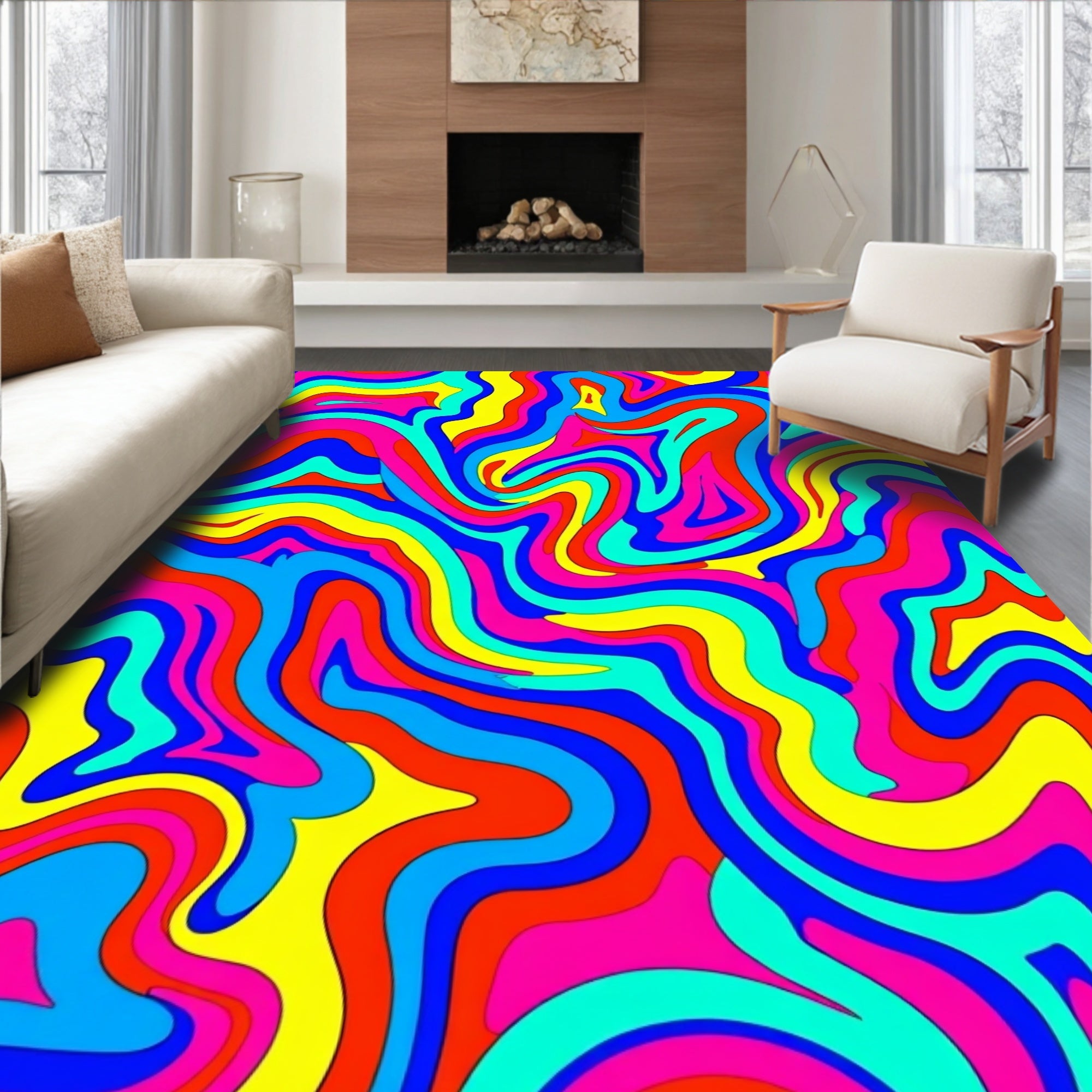 Vibrant Retro Swirl Multi Color Rug