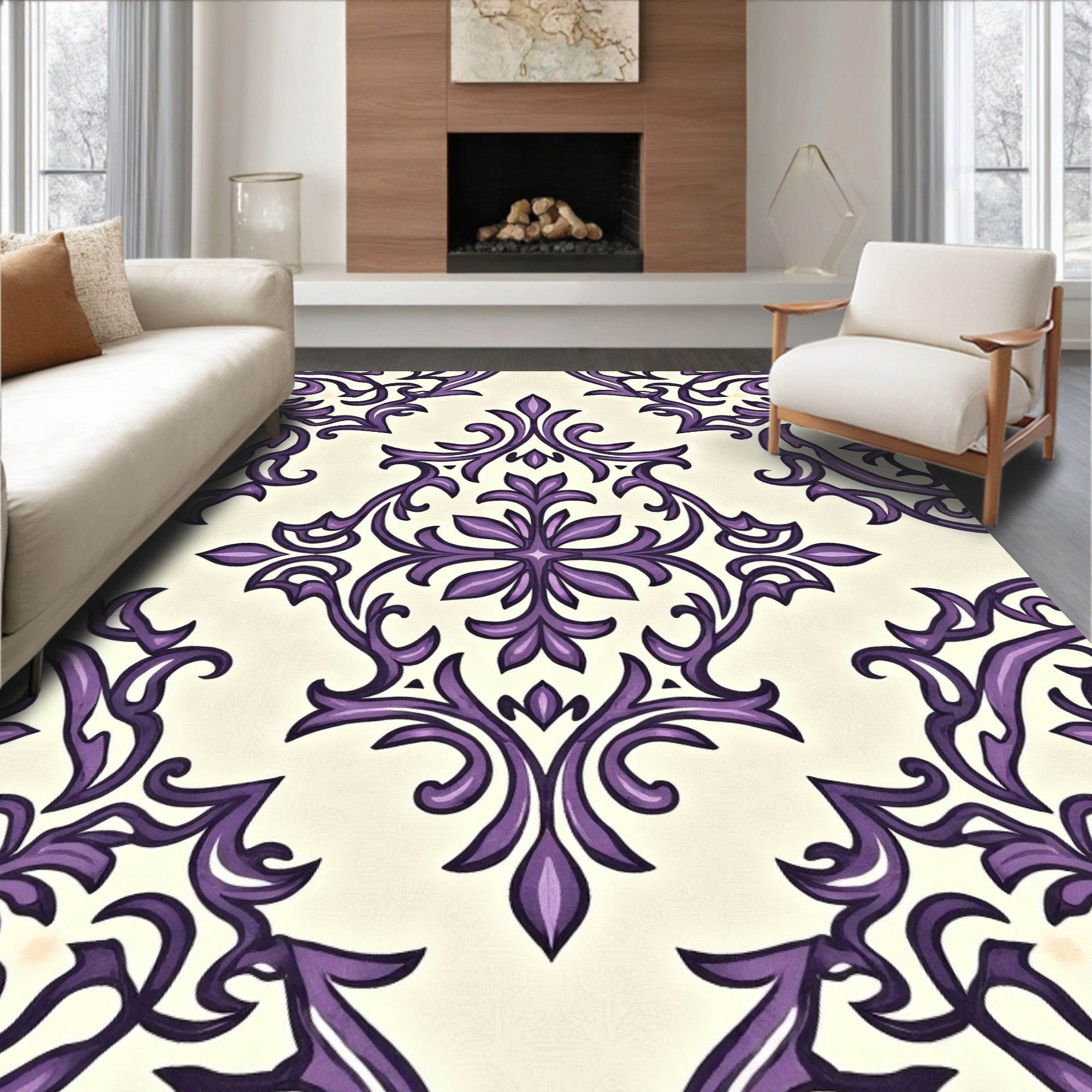 Ornate Purple Floral Medallion Rug