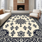 Vintage Cream Black Floral Mandala Rug