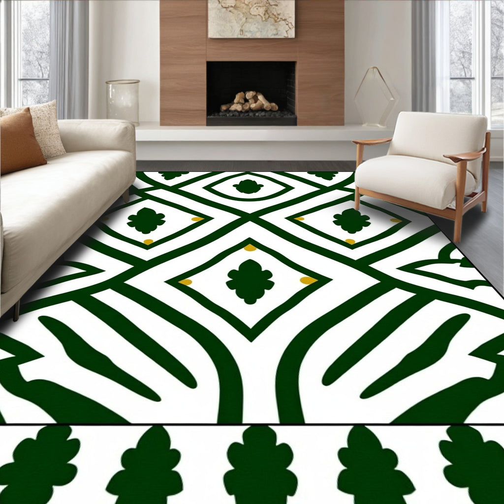 Emerald Green Diamond Leaf Tile Rug