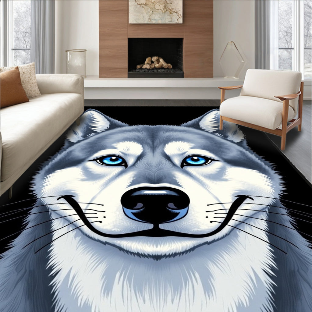 Blue Eyed Wolf Portrait Rug
