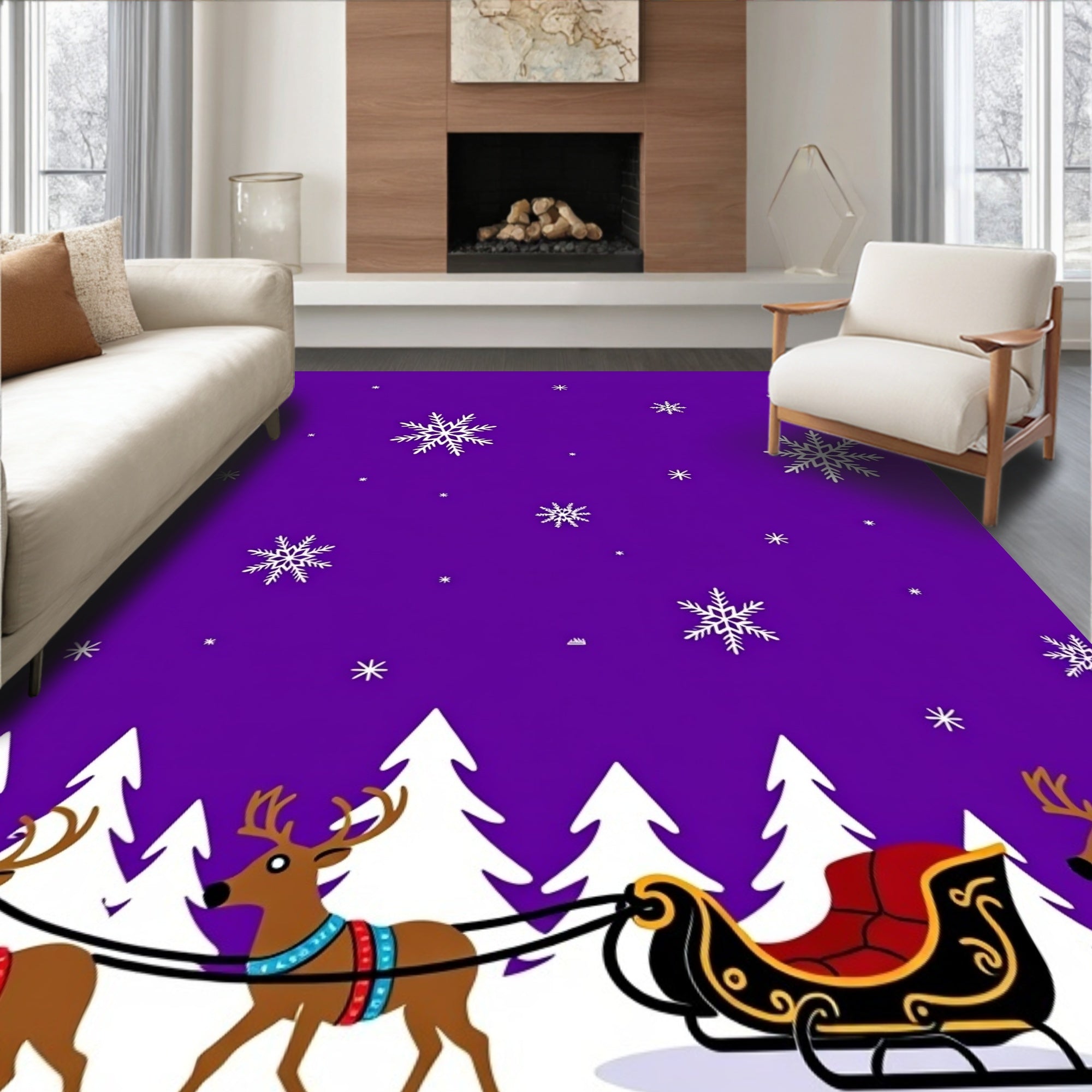Purple Snowflake Sleigh Ride Rug