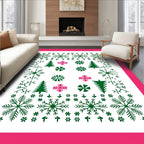 Green Pink Snowy Forest Meadow Rug