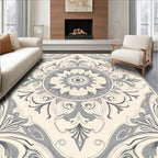 Elegant Cream Gray Floral Mandala Rug