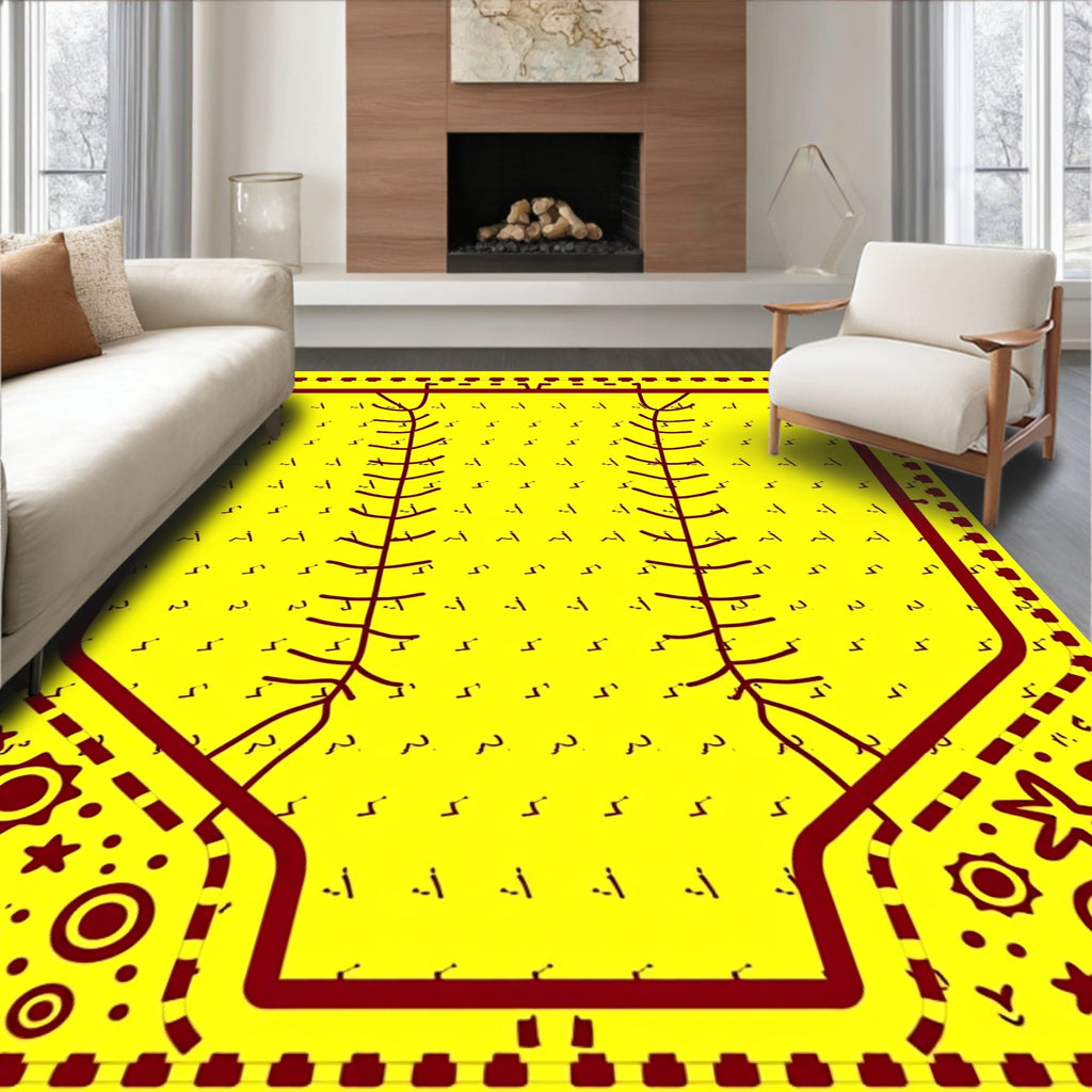 Bright Yellow Baseball Stitch Graphics Rug