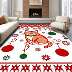 Orange Cat Christmas Ornament Snowflake Rug