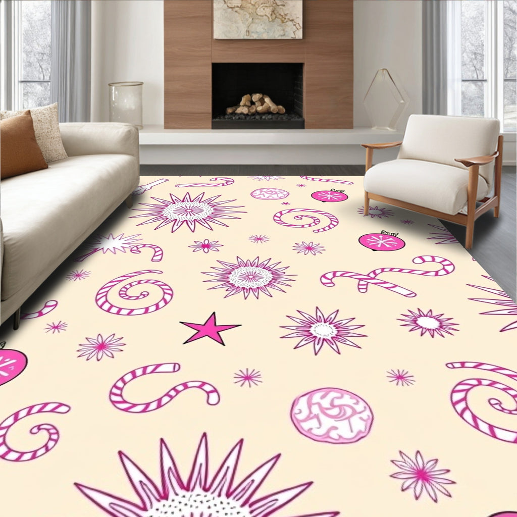 Pink Festive Holiday Elements Rug