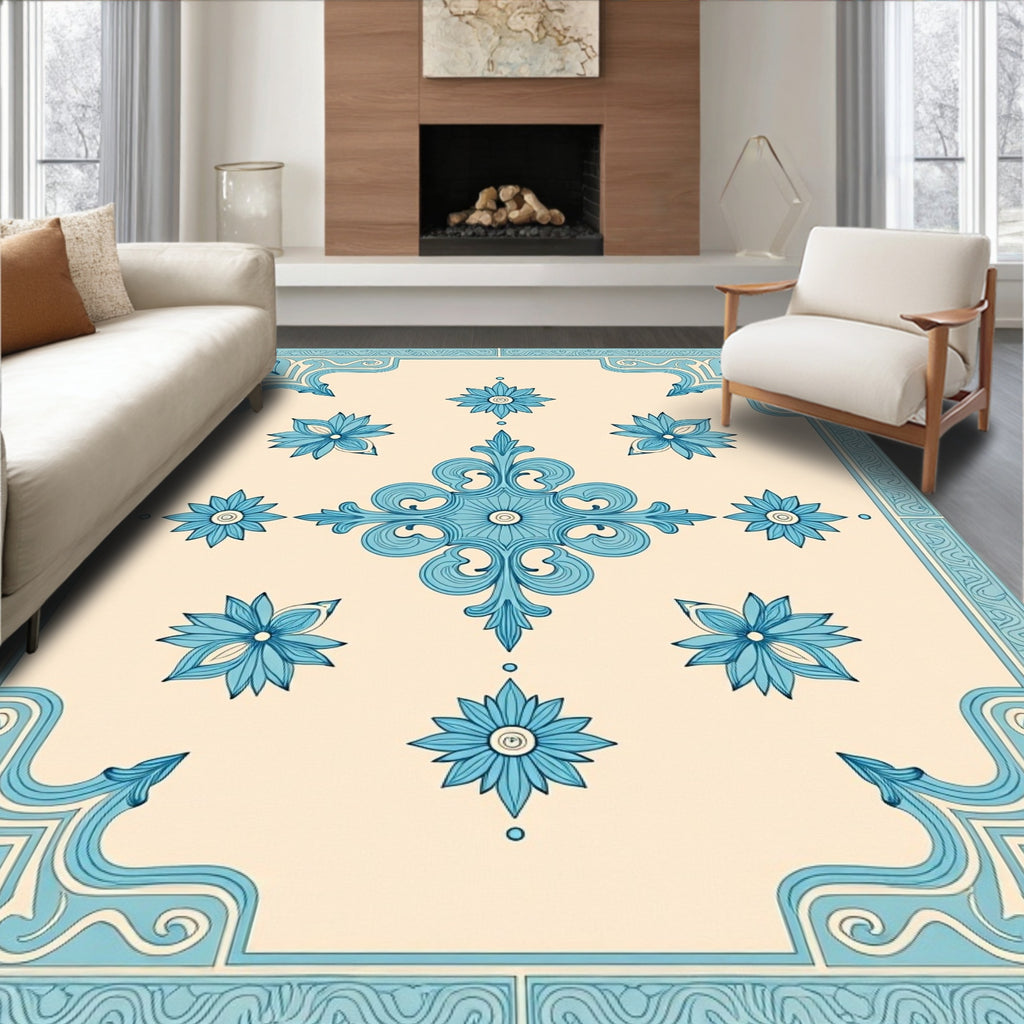 Pale Blue Floral Symmetry Rug