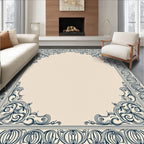 Ornate Navy Blue Classic Scroll Border Rug