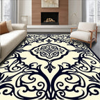 Ornate Indigo Floral Scrollwork Ivory Rug