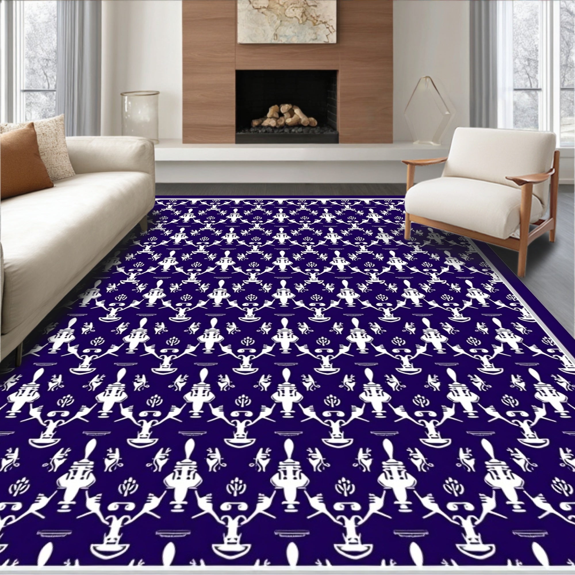 Indigo White Classical Symmetry Arrangement Rug