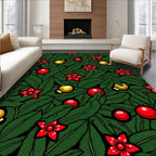 Festive Green Pine and Red Ornaments Rug