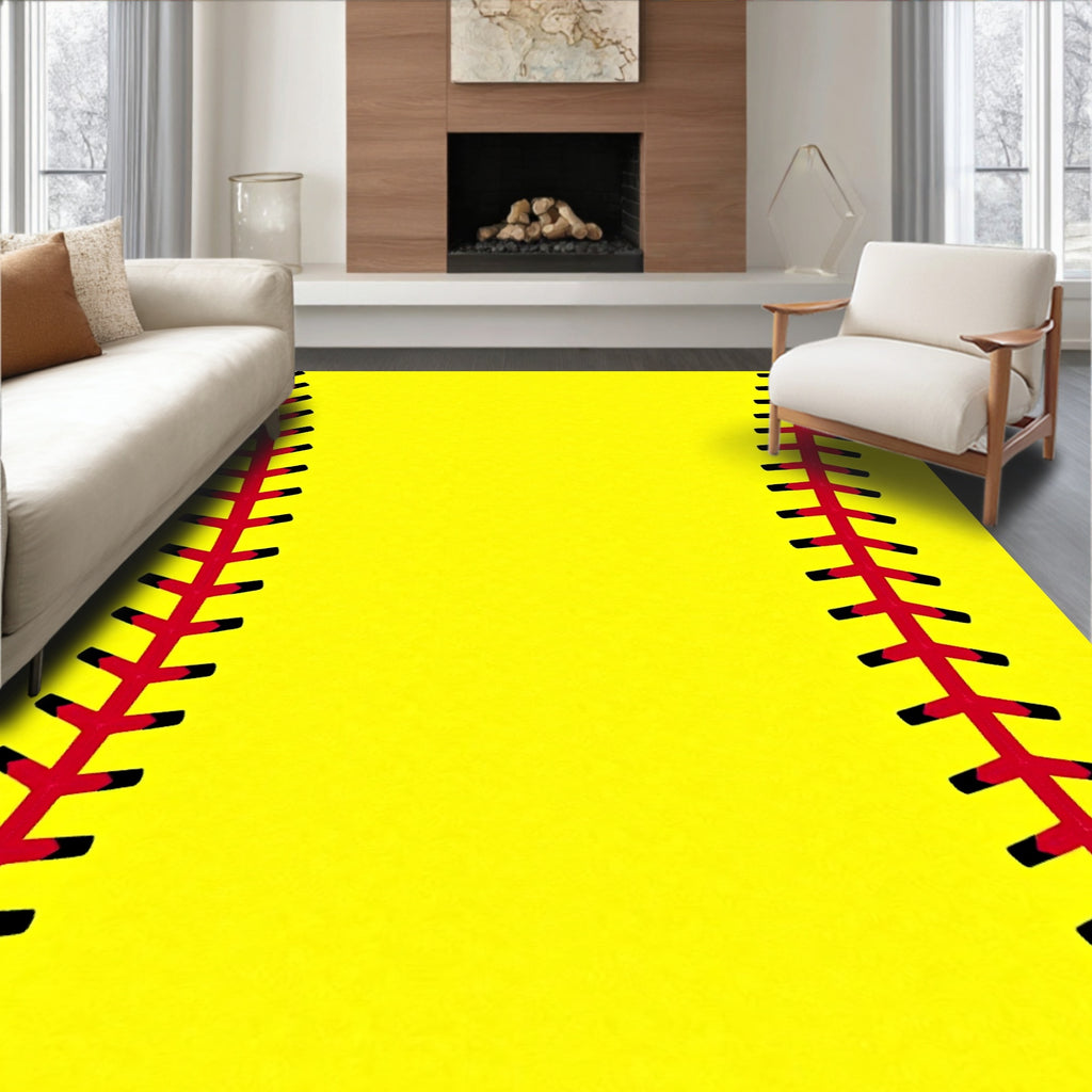 Bright Yellow Softball Stitch Runner Rug