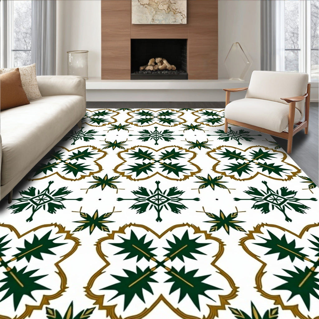 Dark Green Gold Starburst Medallion Rug