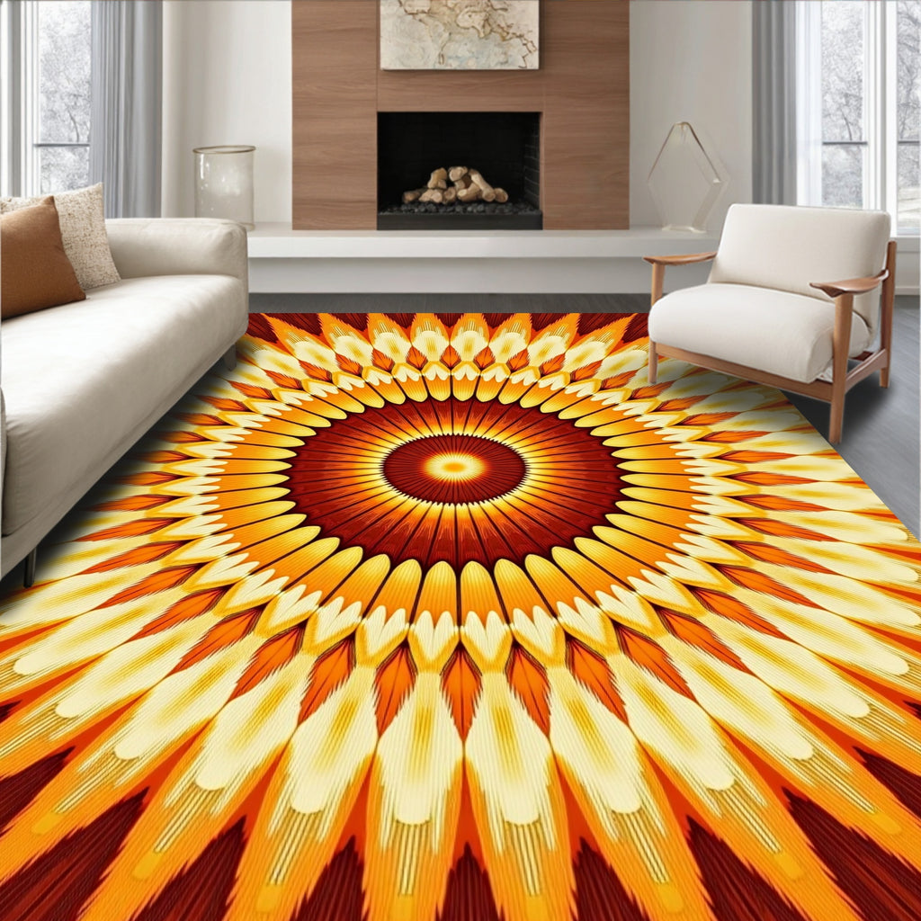 Warm Orange Burst Mandala Rug