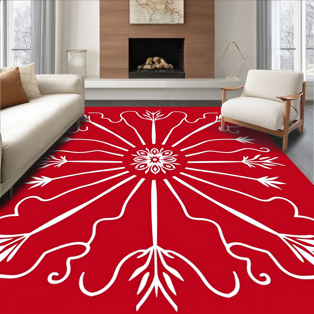 Crimson White Radial Burst Medallion Rug