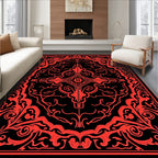 Bold Red Ornamental Swirl Frame Rug