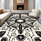 Black Cream Intricate Medallion Mandala Rug