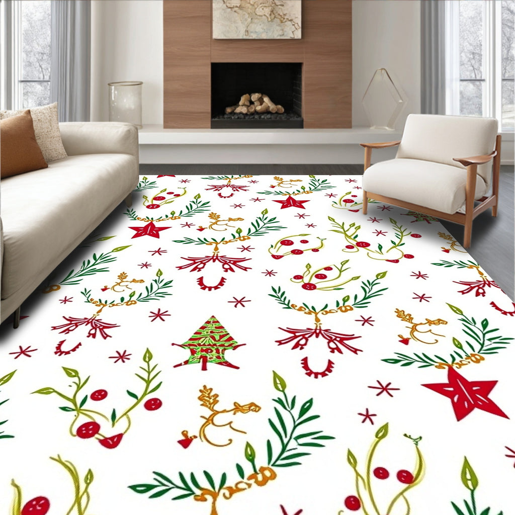 Whimsical Red Green Star Christmas Tree Rug
