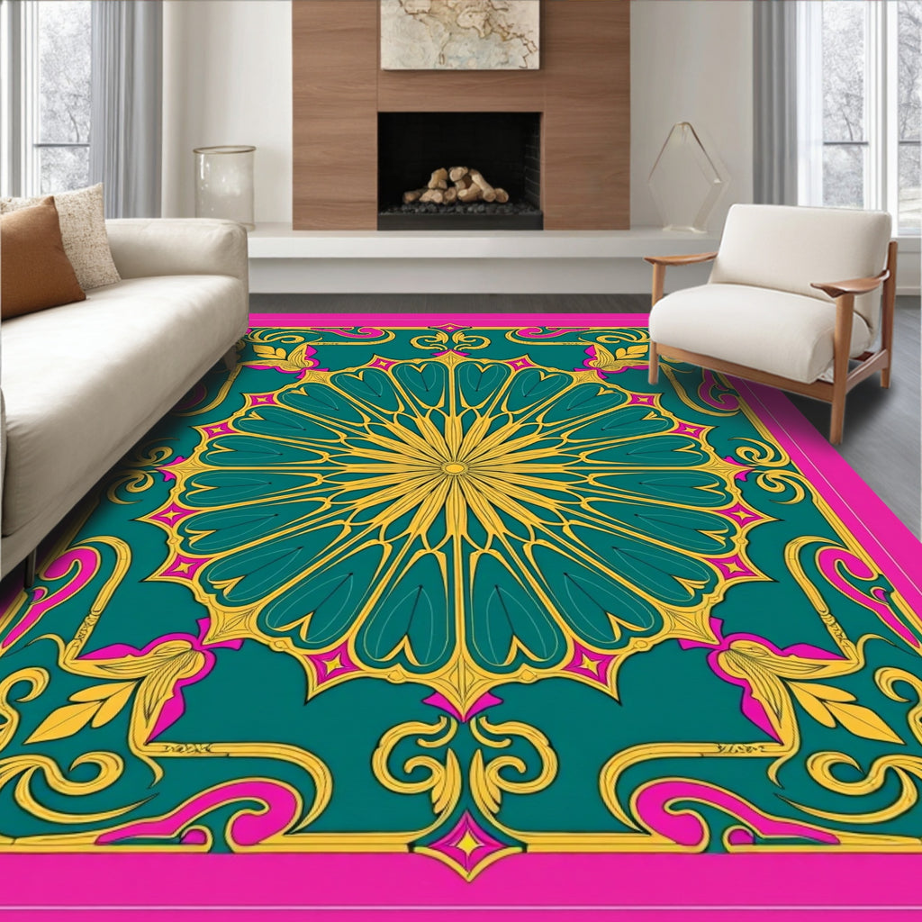 Emerald Teal Floral Starburst Rug